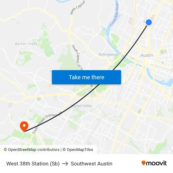 West 38th Station (Sb) to Southwest Austin map