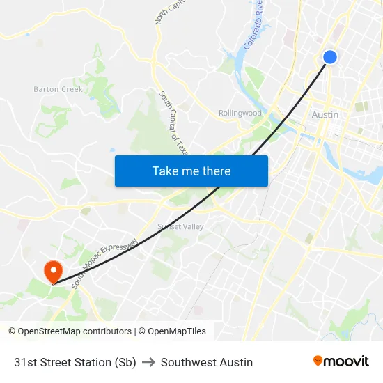 31st Street Station (Sb) to Southwest Austin map