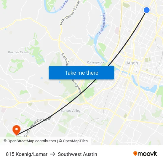 815 Koenig/Lamar to Southwest Austin map