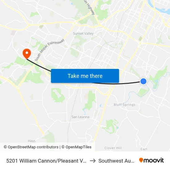 5201 William Cannon/Pleasant Valley to Southwest Austin map