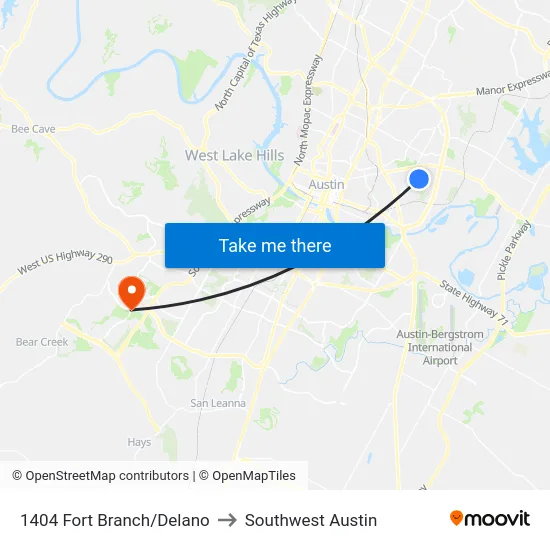 1404 Fort Branch/Delano to Southwest Austin map