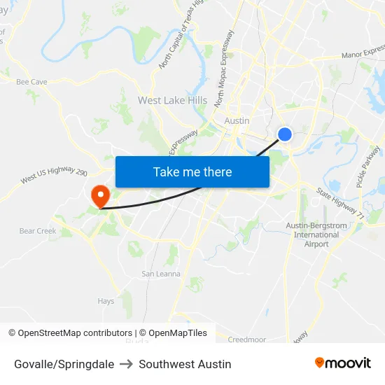 Govalle/Springdale to Southwest Austin map