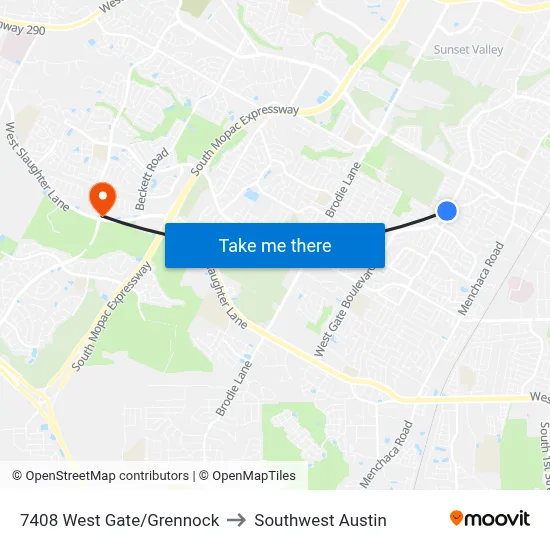7408 West Gate/Grennock to Southwest Austin map