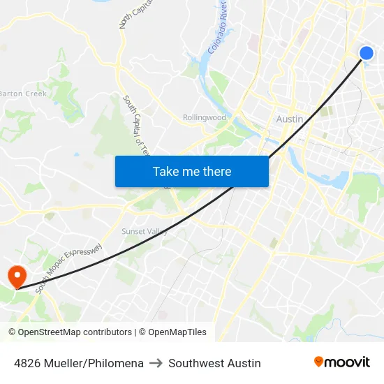 4826 Mueller/Philomena to Southwest Austin map