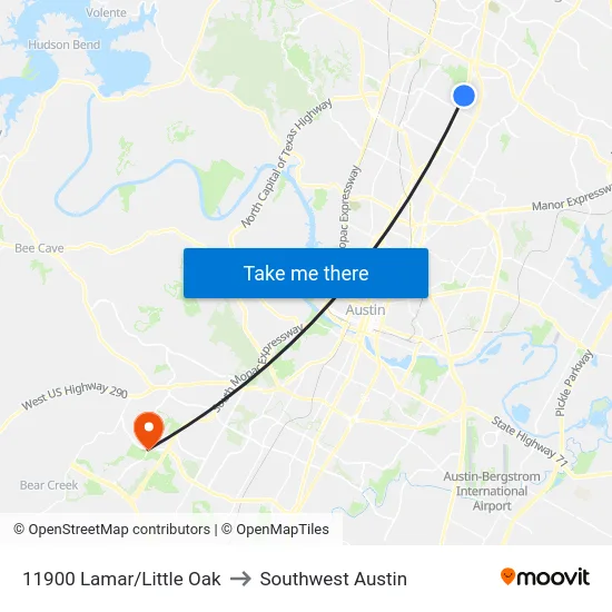 11900 Lamar/Little Oak to Southwest Austin map