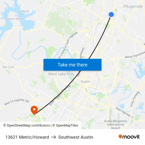 13621 Metric/Howard to Southwest Austin map