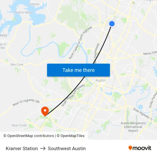 Kramer Station to Southwest Austin map