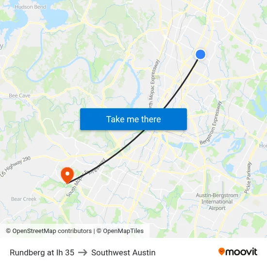 Rundberg at Ih 35 to Southwest Austin map