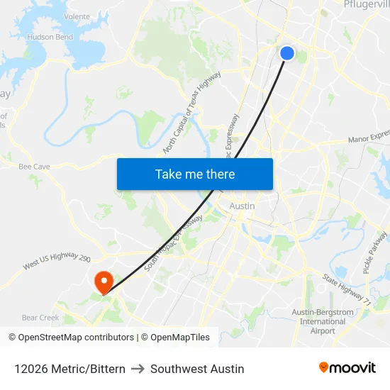12026 Metric/Bittern to Southwest Austin map
