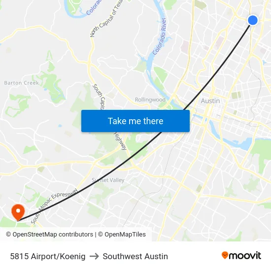 5815 Airport/Koenig to Southwest Austin map