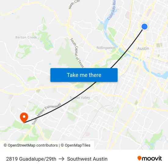 2819 Guadalupe/29th to Southwest Austin map