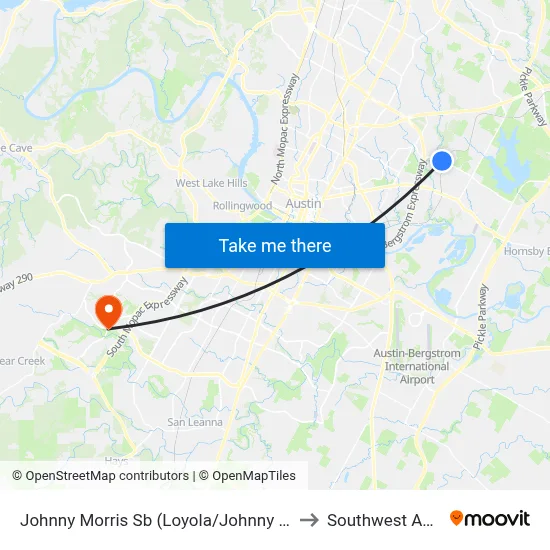 Johnny Morris Sb (Loyola/Johnny Morris) to Southwest Austin map