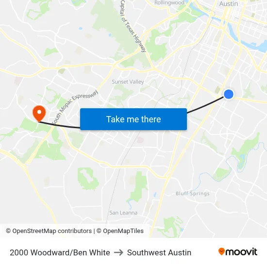 2000 Woodward/Ben White to Southwest Austin map