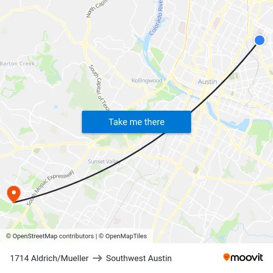 1714 Aldrich/Mueller to Southwest Austin map