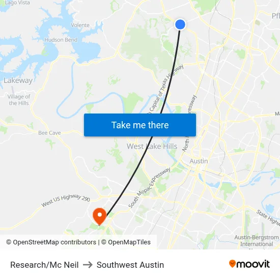 Research/Mc Neil to Southwest Austin map