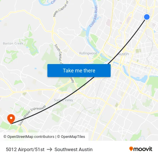 5012 Airport/51st to Southwest Austin map