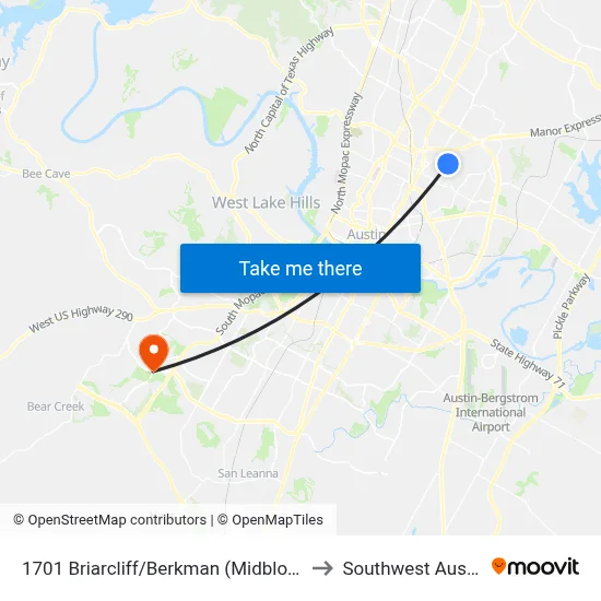1701 Briarcliff/Berkman (Midblock) to Southwest Austin map