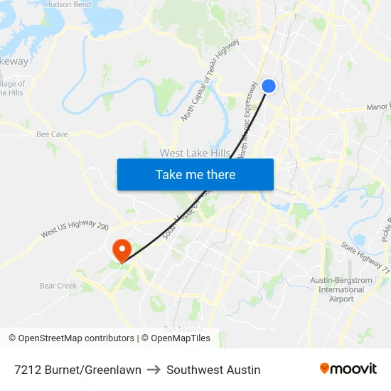 7212 Burnet/Greenlawn to Southwest Austin map