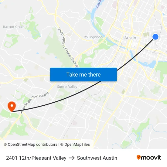 2401 12th/Pleasant Valley to Southwest Austin map