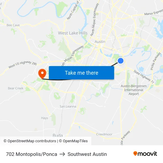 702 Montopolis/Ponca to Southwest Austin map