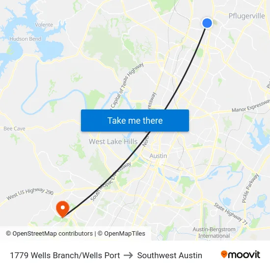 1779 Wells Branch/Wells Port to Southwest Austin map