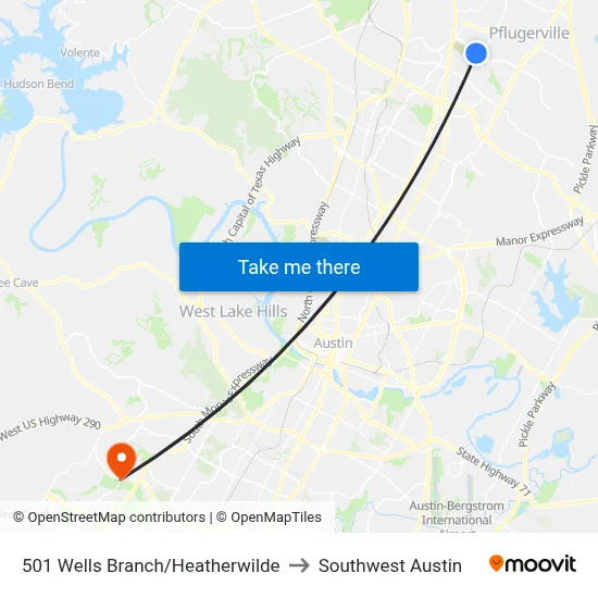 501 Wells Branch/Heatherwilde to Southwest Austin map