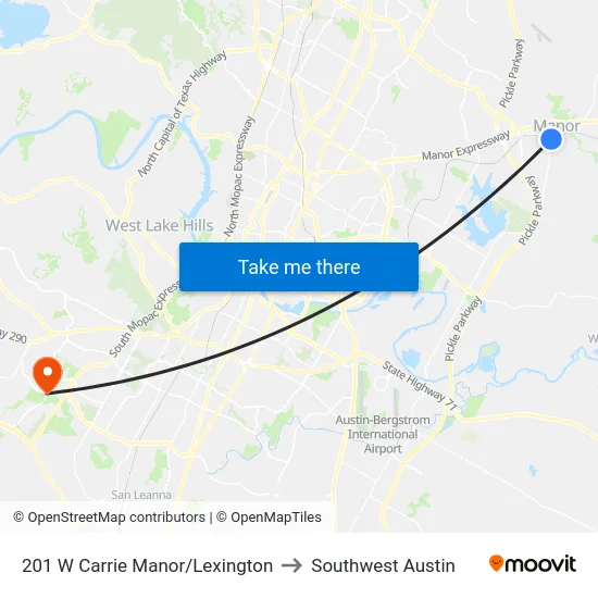 201 W Carrie Manor/Lexington to Southwest Austin map