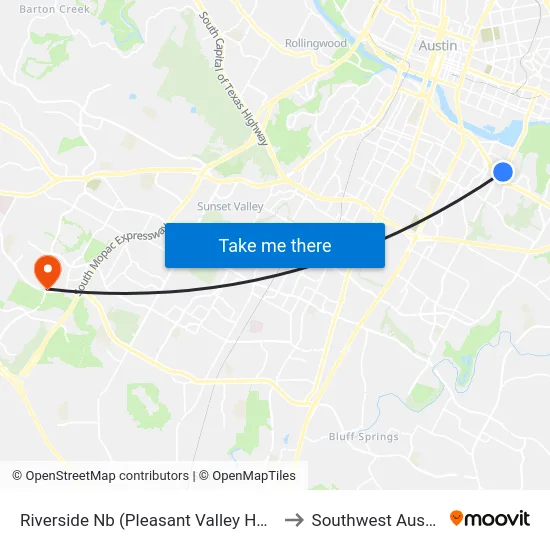 Riverside Nb (Pleasant Valley Heb) to Southwest Austin map