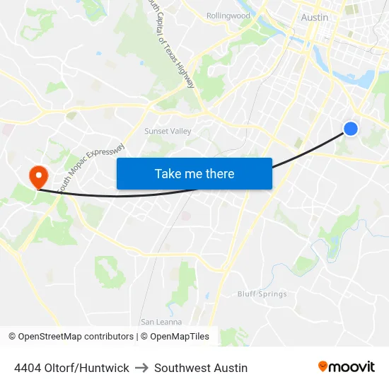 4404 Oltorf/Huntwick to Southwest Austin map