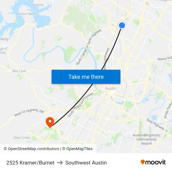 2525 Kramer/Burnet to Southwest Austin map