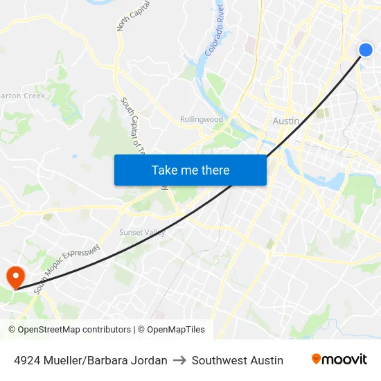 4924 Mueller/Barbara Jordan to Southwest Austin map