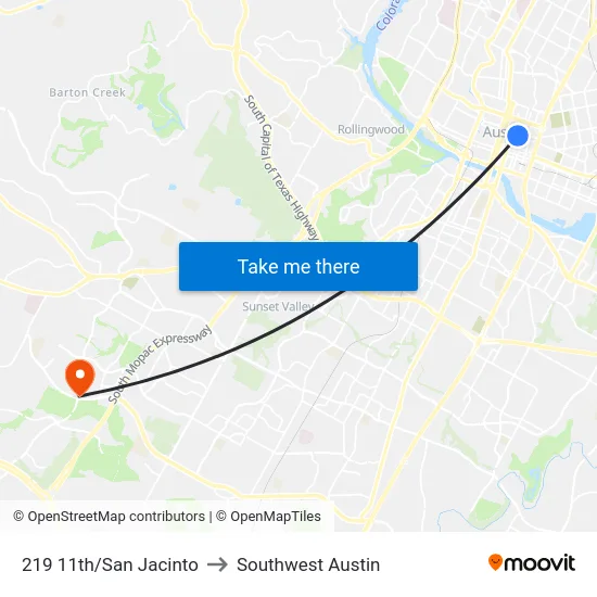 219 11th/San Jacinto to Southwest Austin map