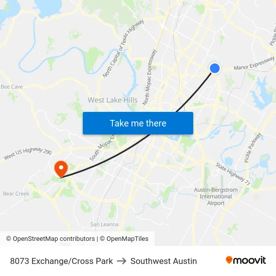 8073 Exchange/Cross Park to Southwest Austin map