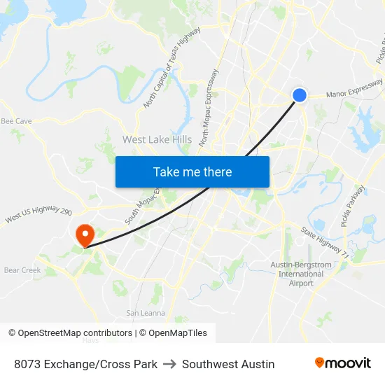 8073 Exchange/Cross Park to Southwest Austin map