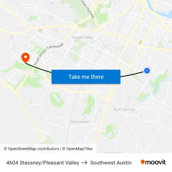 4604 Stassney/Pleasant Valley to Southwest Austin map