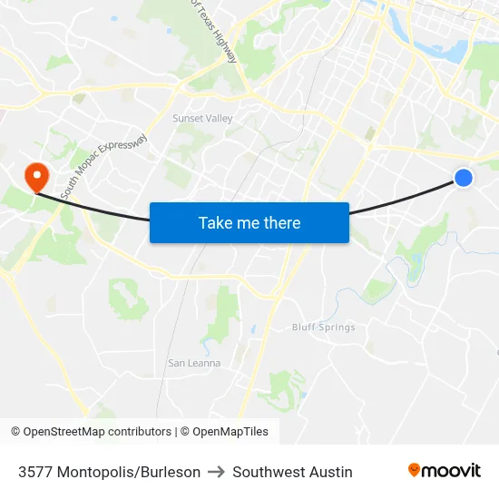 3577 Montopolis/Burleson to Southwest Austin map