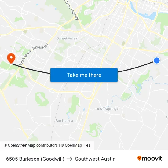 6505 Burleson (Goodwill) to Southwest Austin map