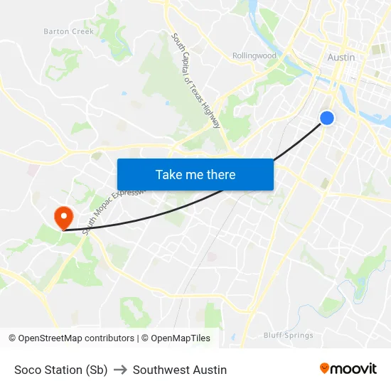 Soco Station (Sb) to Southwest Austin map