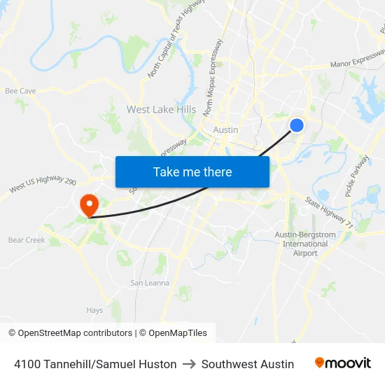 4100 Tannehill/Samuel Huston to Southwest Austin map