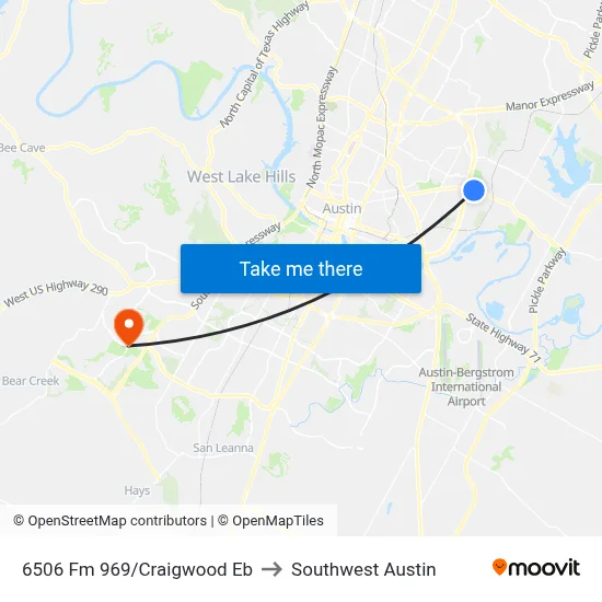 6506 Fm 969/Craigwood Eb to Southwest Austin map