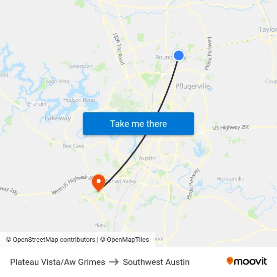 Plateau Vista/Aw Grimes to Southwest Austin map