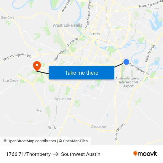 1766 71/Thornberry to Southwest Austin map