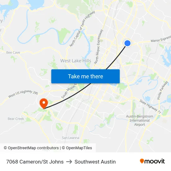 7068 Cameron/St Johns to Southwest Austin map