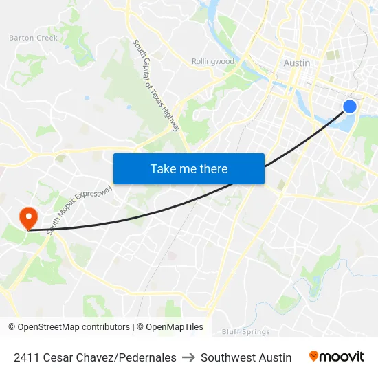 2411 Cesar Chavez/Pedernales to Southwest Austin map