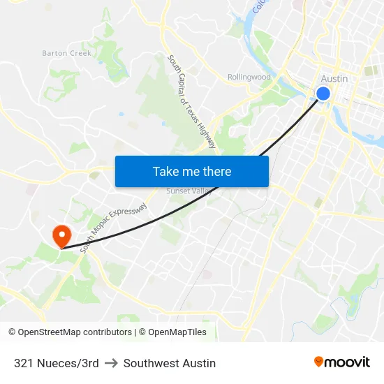 321 Nueces/3rd to Southwest Austin map