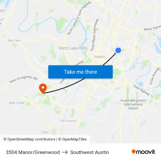 3504 Manor/Greenwood to Southwest Austin map