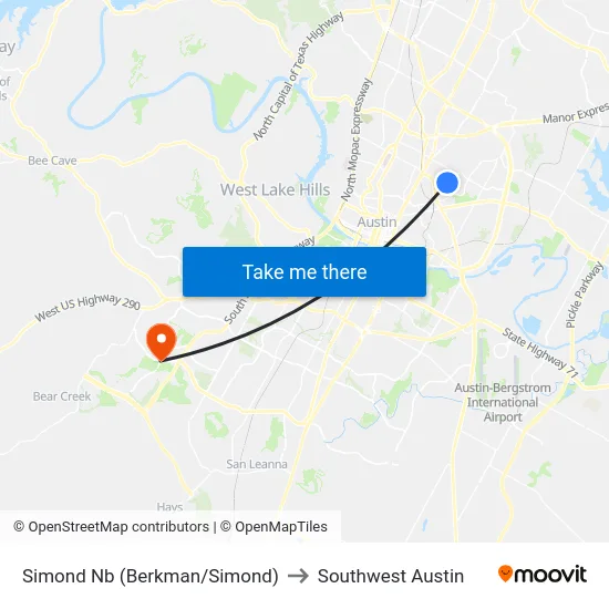 Simond Nb (Berkman/Simond) to Southwest Austin map
