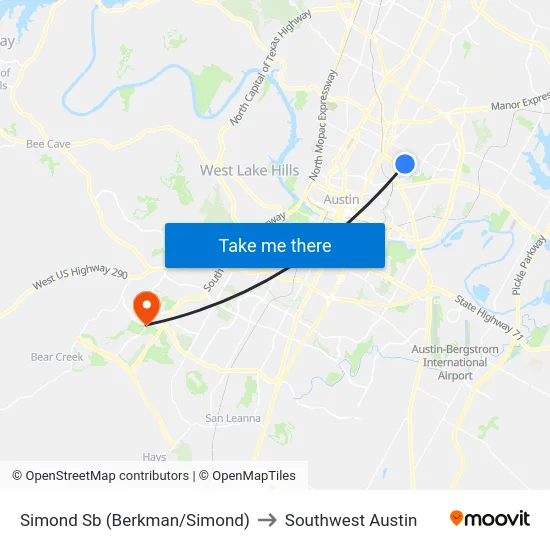 Simond Sb (Berkman/Simond) to Southwest Austin map