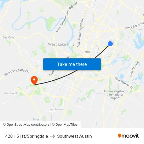 4281 51st/Springdale to Southwest Austin map