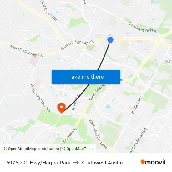 5976 290 Hwy/Harper Park to Southwest Austin map